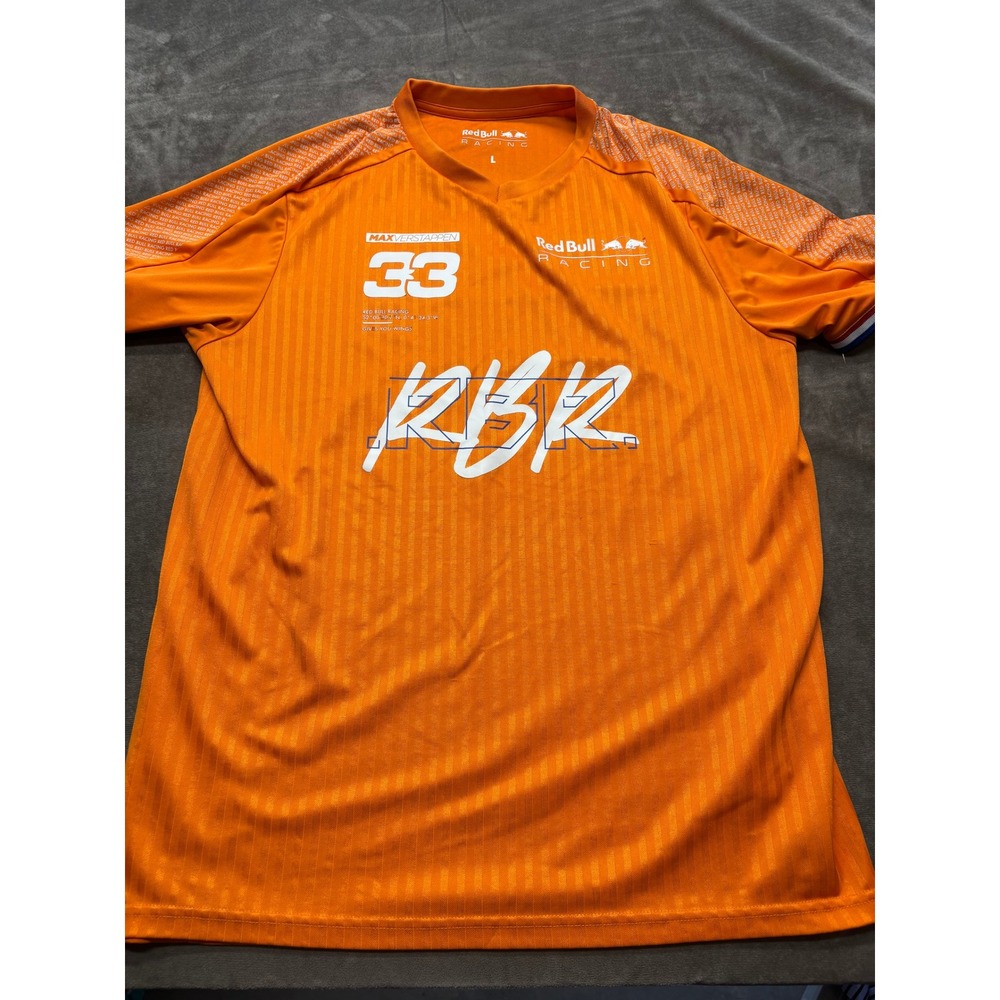 Max Verstappen 33 Red Bull Racing Orange‎ Short Sleeve Jersey Size L Men